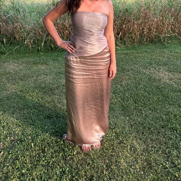 Meshki Serena Strapless Dress in Bronze Taupe - Picture 4 of 5